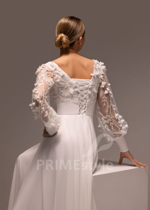 Šifónové svadobné šaty s kvetinovými rukávmi Juliana