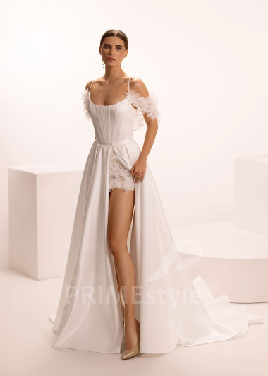 Krátke svadobné šaty s odnímateľnou sukňou Lavanda