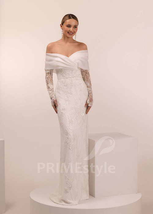 Luxusné svadobné šaty s dlhým čipkovaným rukávom Leticia