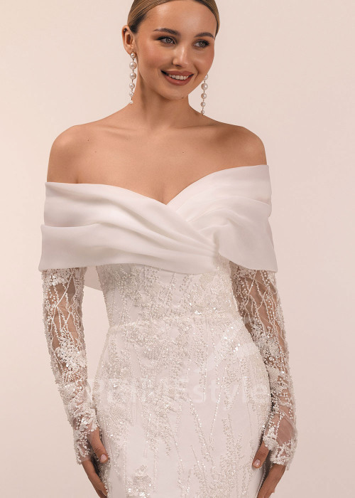 Luxusné svadobné šaty s dlhým čipkovaným rukávom Leticia