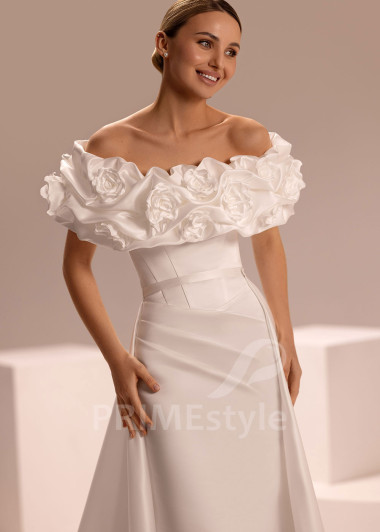 Moderné svadobné šaty s 3D kvetmi na ramenách Lukrecia | PRIMESTYLE.SK