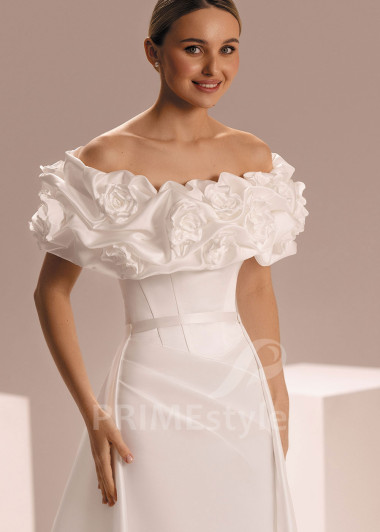 Moderné svadobné šaty s 3D kvetmi na ramenách Lukrecia | PRIMESTYLE.SK