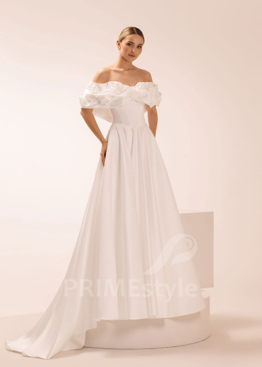 Princeznovské svadobné šaty s 3D kvetmi a spadnutými ramienkami Maggia