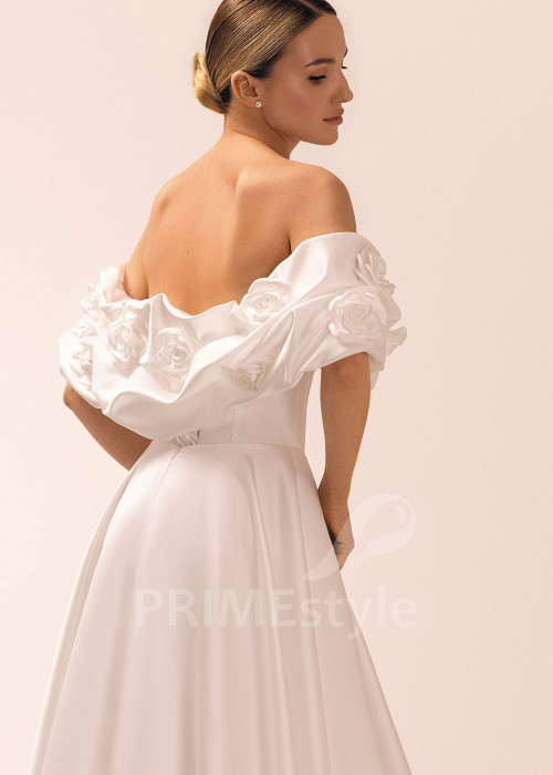 Princeznovské svadobné šaty s 3D kvetmi a spadnutými ramienkami Maggia