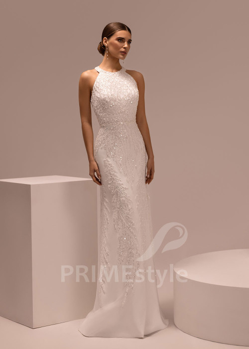 Elegantné svadobné šaty s flitrami a halter výstrihom Marcella