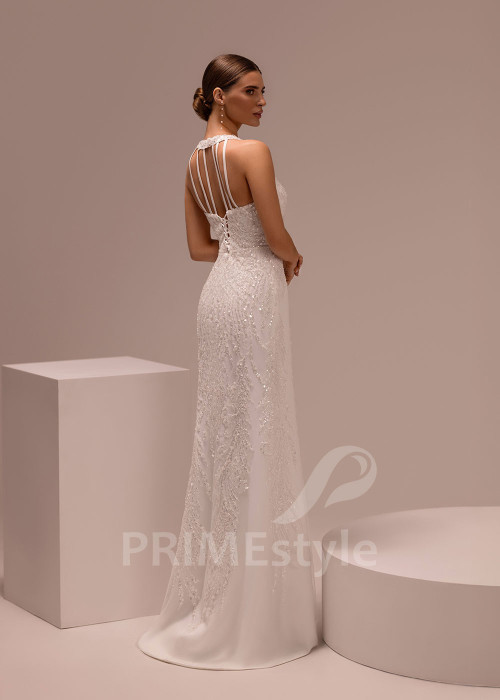 Elegantné svadobné šaty s flitrami a halter výstrihom Marcella