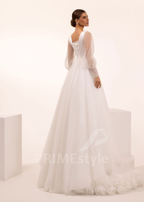 Svadobné šaty s trblietavou sukňou a balónovými rukávmi Ortensia