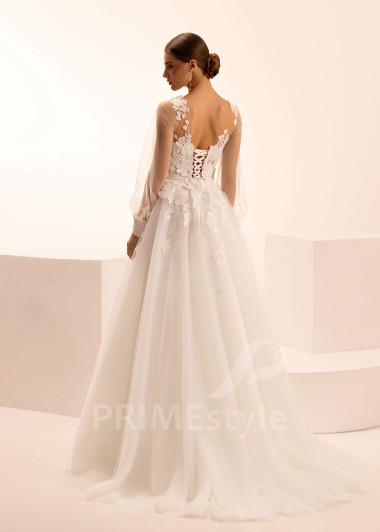 Romantické svadobné šaty s 3D čipkou a balónovými rukávmi Ottavia | PRIMESTYLE.SK