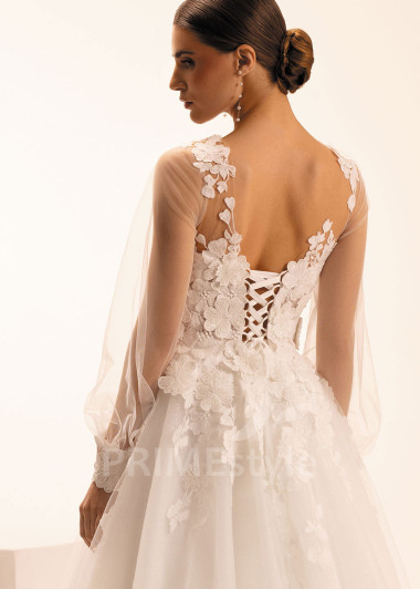 Romantické svadobné šaty s 3D čipkou a balónovými rukávmi Ottavia | PRIMESTYLE.SK