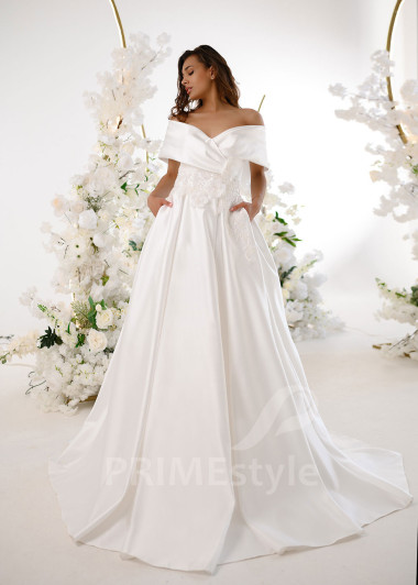 Extravagantné saténové svadobné šaty RT2303