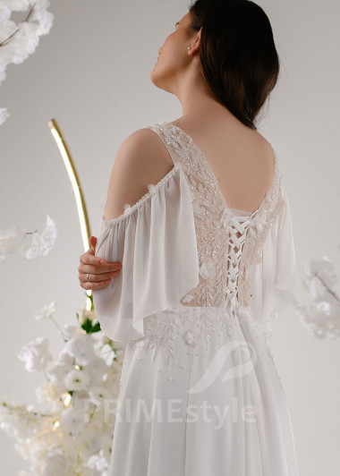 Extravagantné šifónové svadobné šaty RT2309 - primestyle.sk