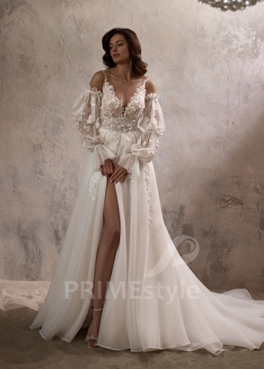 Exkluzívne svadobné šaty s dlhým rukávom RC2809