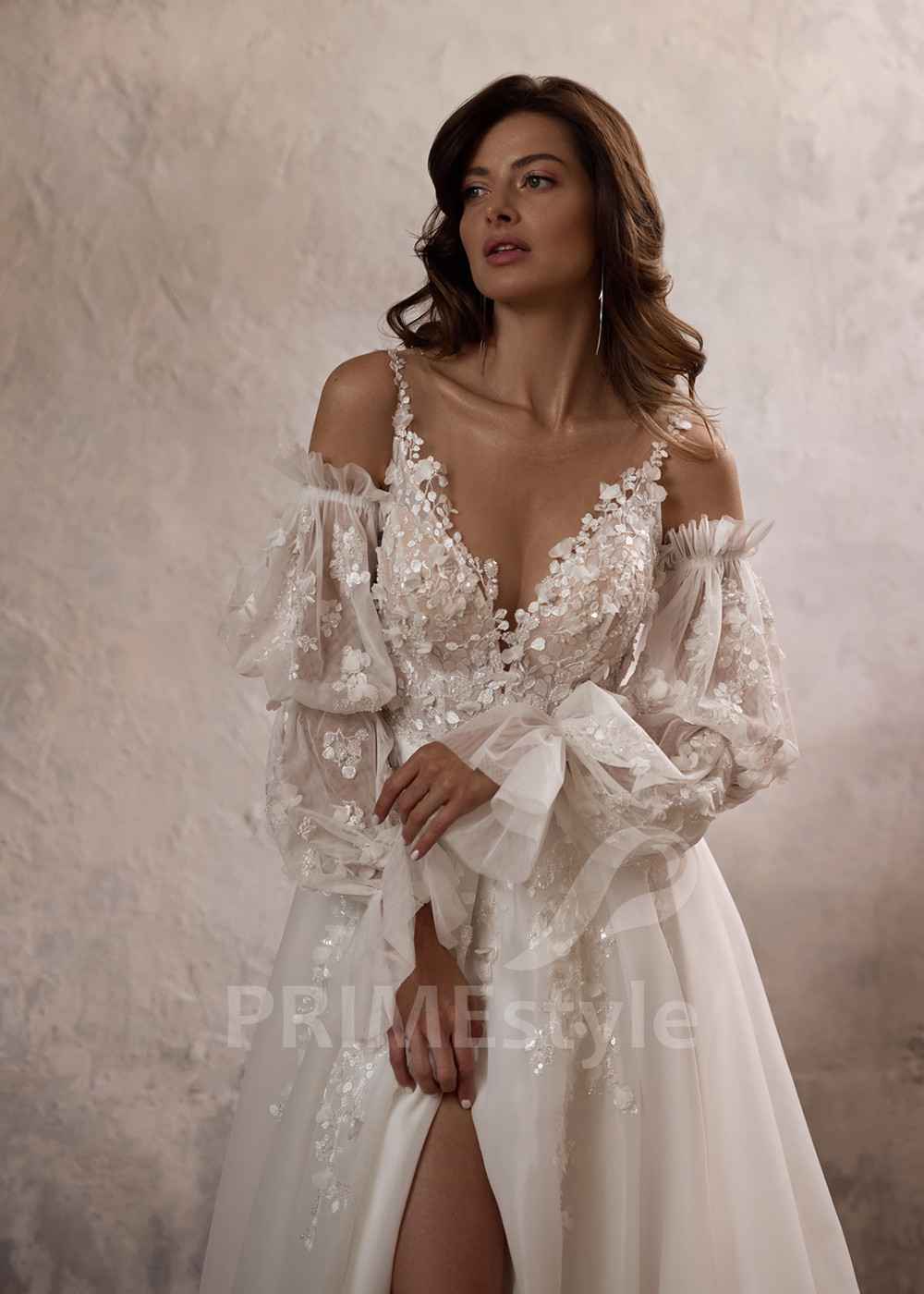 Exkluzívne svadobné šaty s dlhým rukávom RC2809