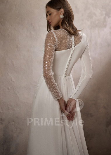 Jednoduché šifónové svadobné šaty RC2810 - primestyle.sk