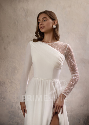 Jednoduché šifónové svadobné šaty RC2810 - primestyle.sk