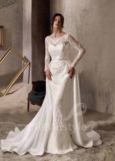 Luxusné svadobné šaty s odopínateľnou vlečkou RC2838