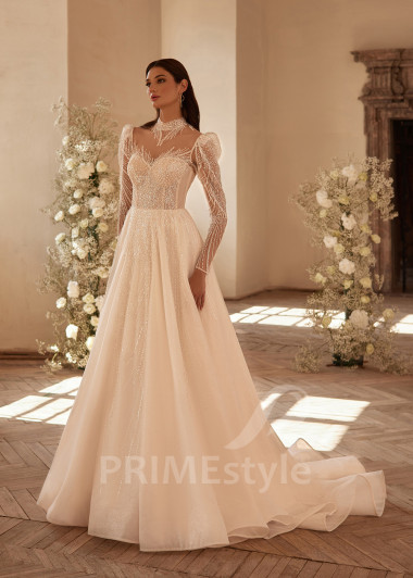 Elegantné trblietavé svadobné šaty RC2700