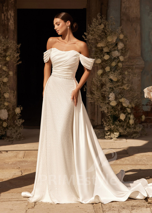 Jednoduché trblietavé svadobné šaty RC2728